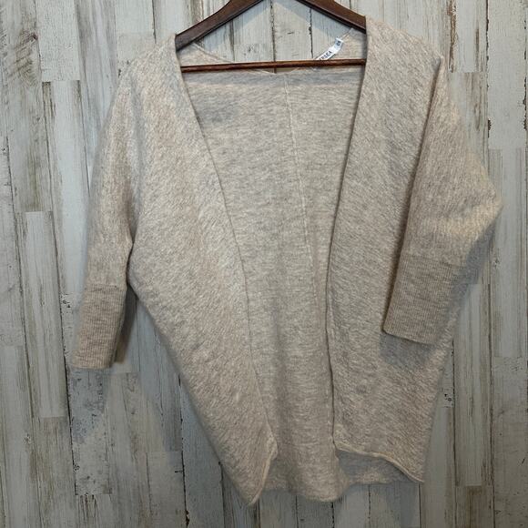 Mer Sea Open Cardigan Shrug Small Crop Medium Beige Wool Alpaca Quiet Luxury EUC - Picture 2 of 8